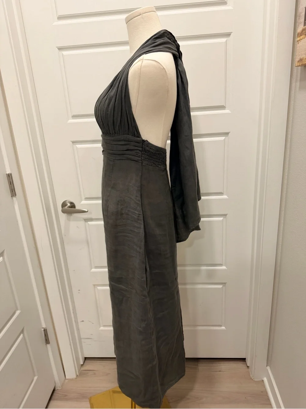 NWT DARK GRAY 100%LINEN HALTER DRESS - Picture 7 of 11